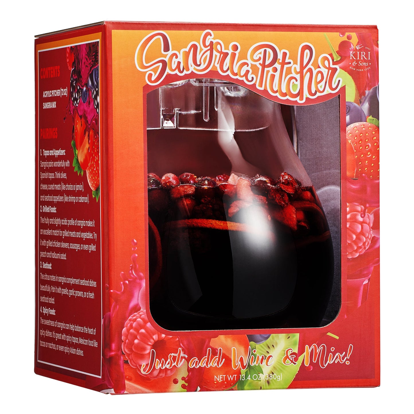 Sangria Drink Mix & Acrylic Beverage Pitcher with Lid | 72 oz | Homemade Make-Your-Own Sangria - Dried Fruit, Sangria Mixing Powder & Plastic Water Pitchers, Clear Tritan - Dishwasher Safe BPA-Free-3