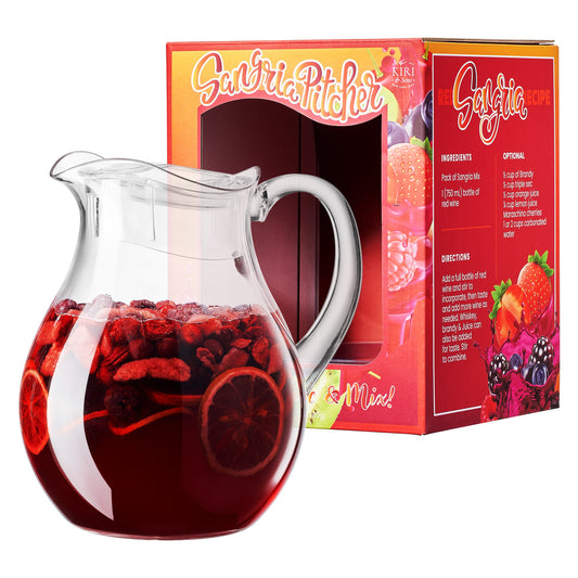 Sangria Drink Mix & Acrylic Beverage Pitcher with Lid | 72 oz | Homemade Make-Your-Own Sangria - Dried Fruit, Sangria Mixing Powder & Plastic Water Pitchers, Clear Tritan - Dishwasher Safe BPA-Free-0