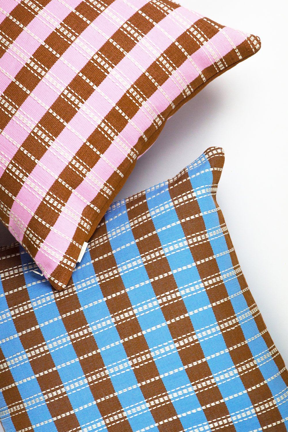 Santiago Grid Pillow - Baby Pink and Umber
