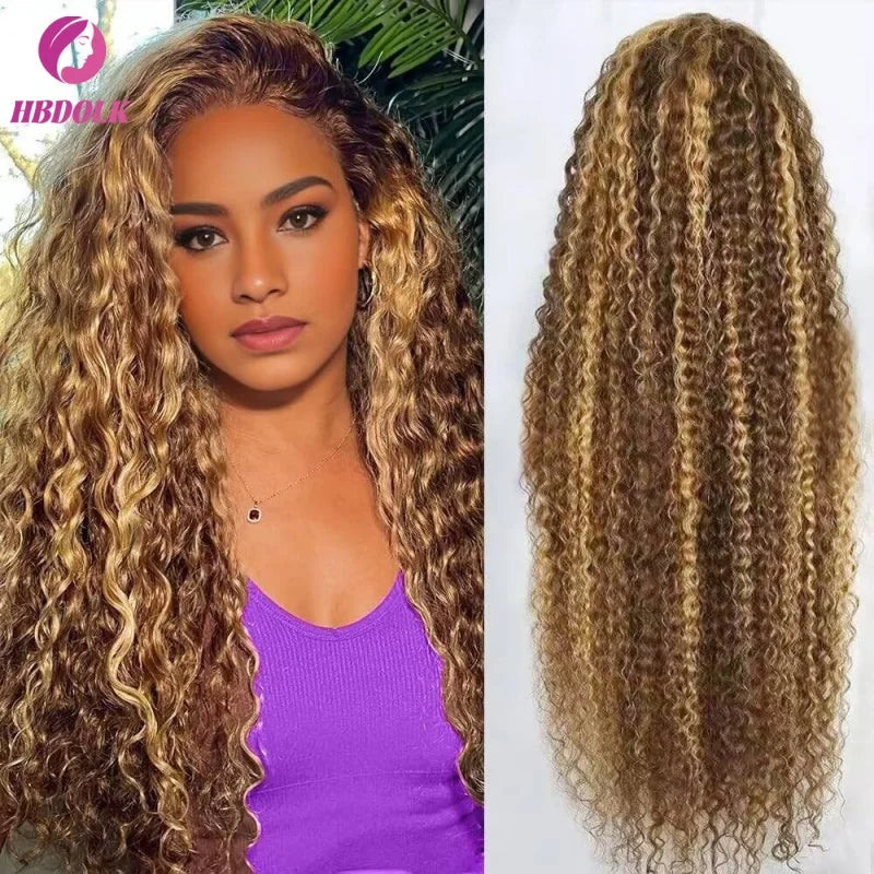Ombre Honey Blonde 4/27 Highlight 30 34 Inch 5x5 Glueless Lace Front Wig Human Hair Deep Wave Pre Plucked For Women