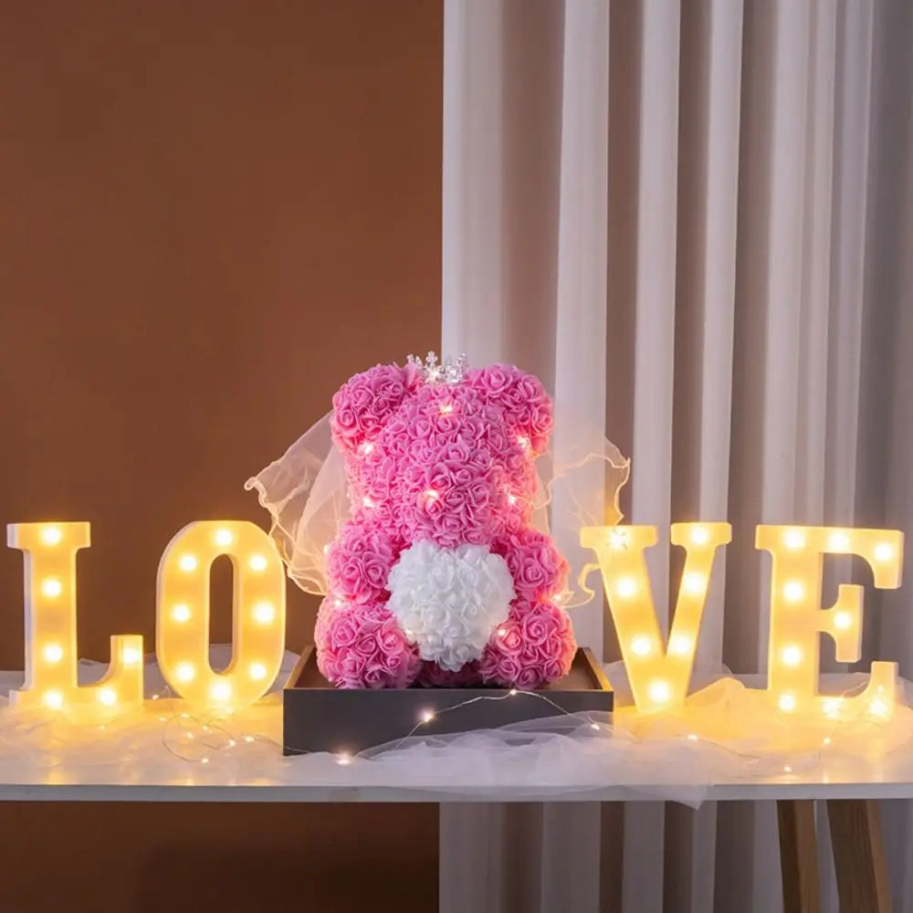 25cm Artificial Teddy Rose with LED Strip Romantic Valentines Day Gift Flower Bear Multicolors Girlfriend Women Anniversary Bear