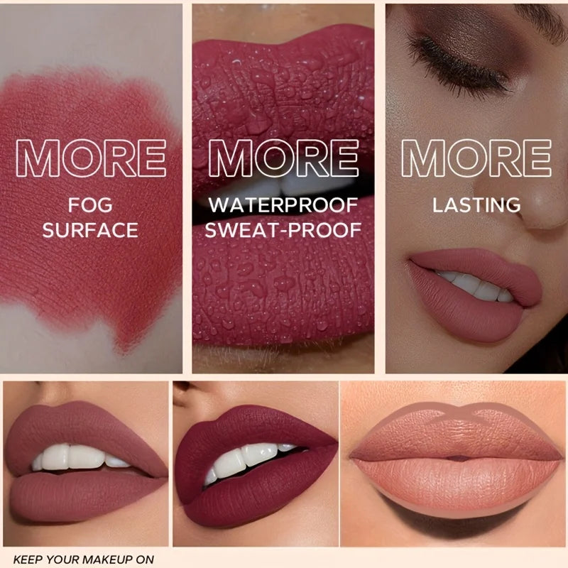 3pcs/Set Makeup Set,Matte Lip Liner+Natural Lip Glaze+Moisturizing Lip Oil,Long Lasting Waterproof & Sweat-Proof