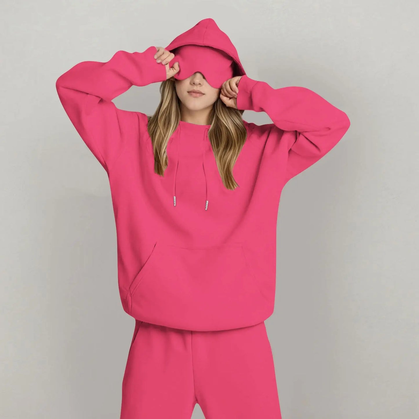 Unisex Hooded Sweatshirt With Built-In Eye Mask Casual Long Sleeved Solid Color Sports Pullover Loose Fit Sweatshirt 2025