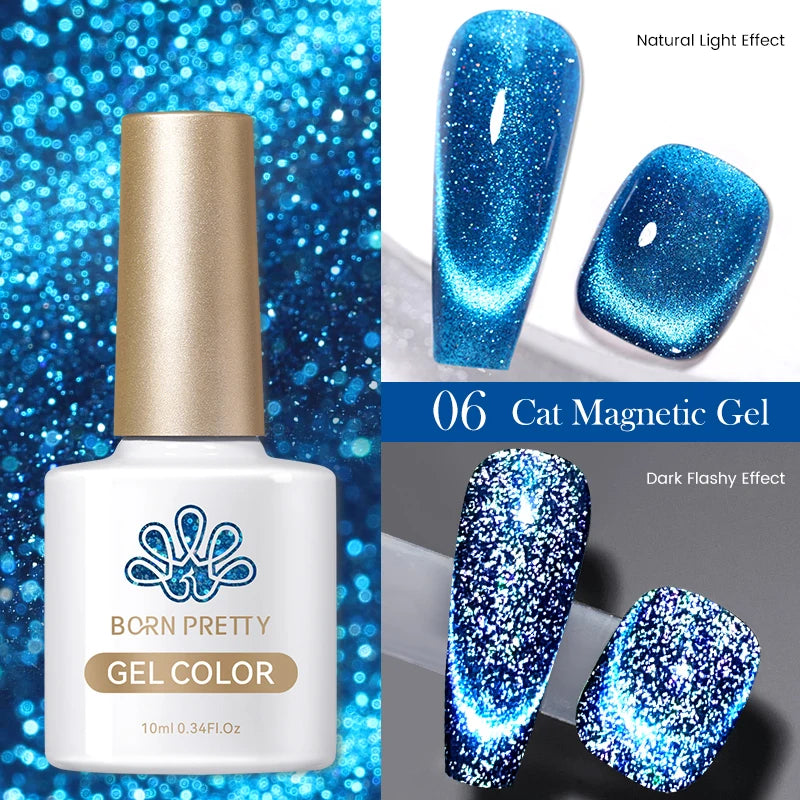 BORN PRETTY 10ml Rainbow Auroras Cat Magnetic Gel Nail Polish Holographics Nail Gel for Manicure Design Varnis Semi Permanent