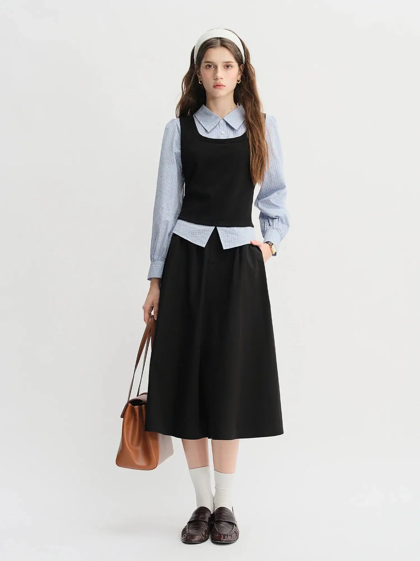 Plus Size Knit Patchwork Top & Skirt Set