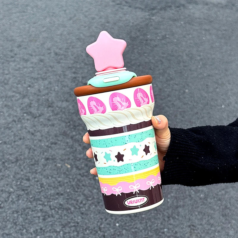 1 piece 760ML Office Star Desktop Portable Cup, High Appearance Level Cute Star Insulated Cup, Home and Outdoor Ice King Cup