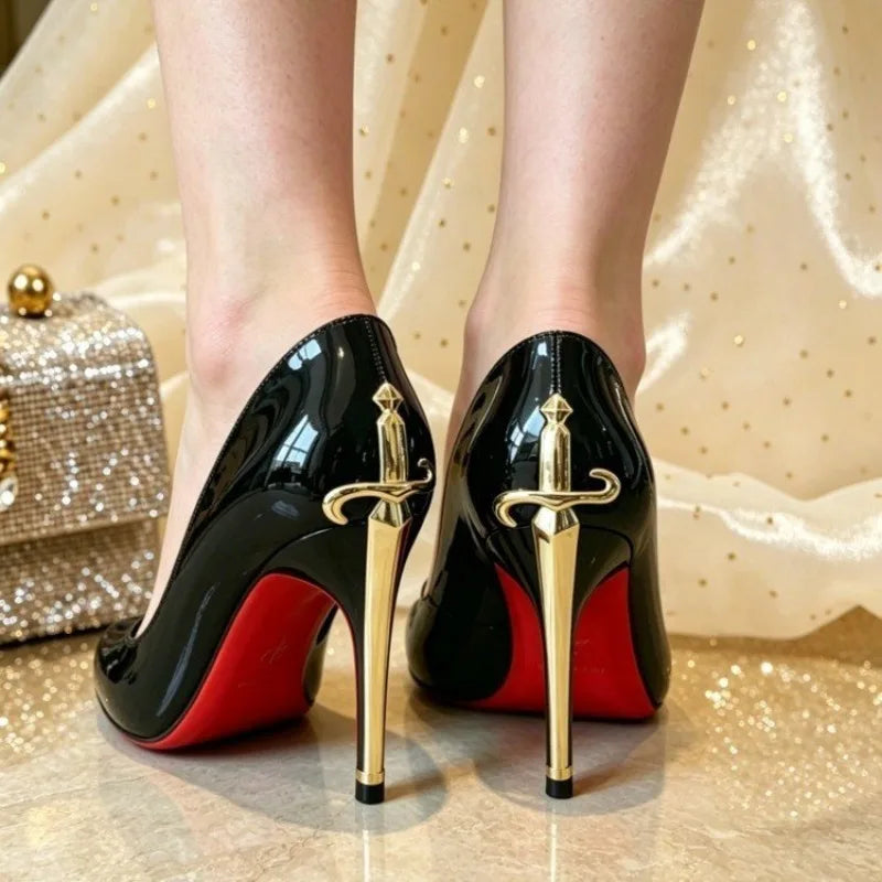 New Red Sole High Heels Women's Thin Heel Pointed Toe Metal Sword Sexy