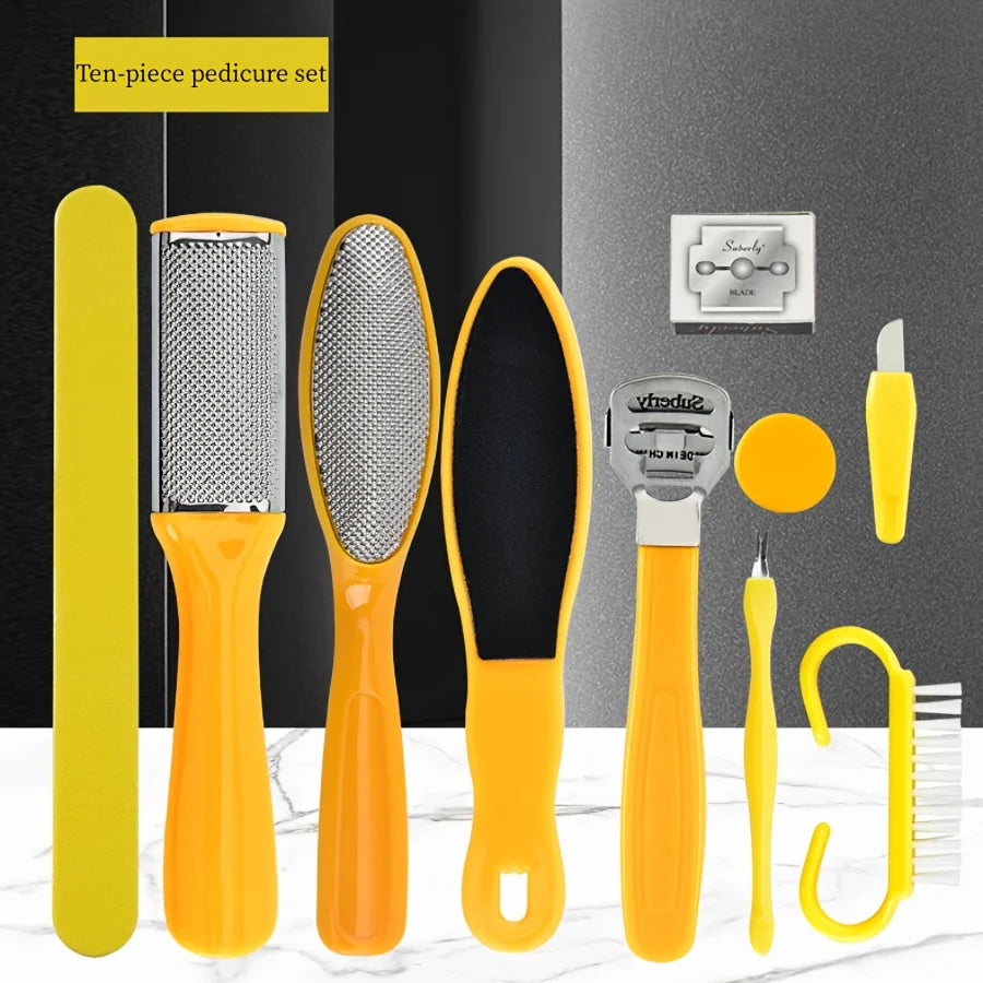 10-in-1 Fashionable Hot Selling Pedicure Set,Professional Remover Foot File Scraper,Exfoliating Tool for Feet and Hands