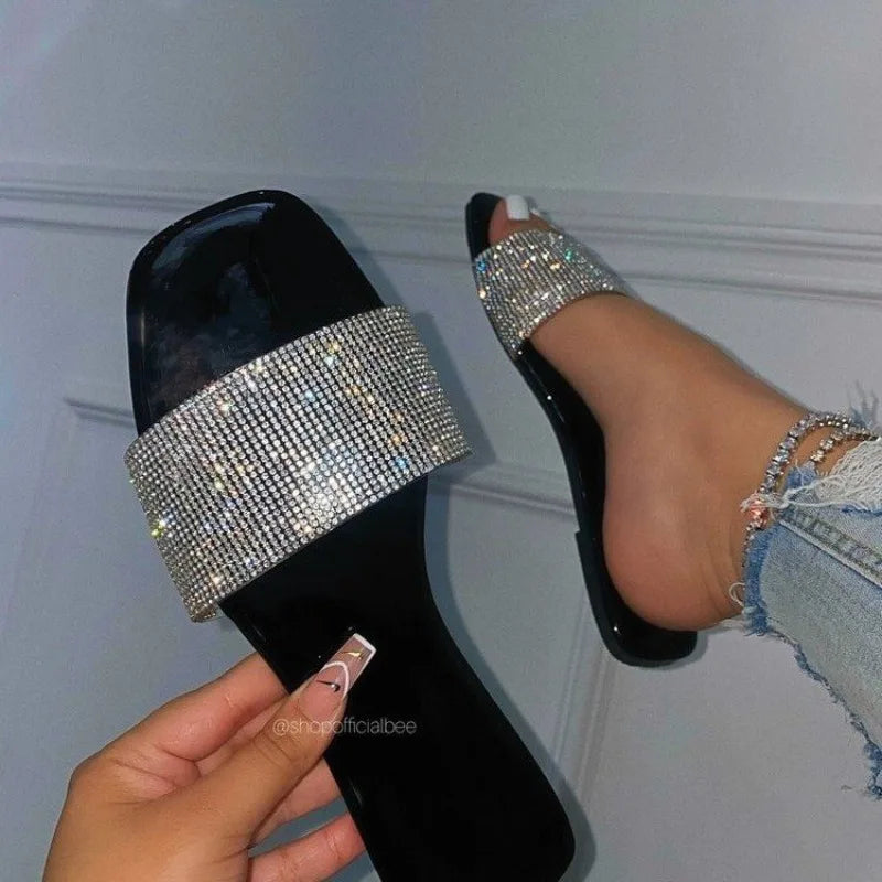 Women Slippers New Shiny Rhinestone Slippers Fashion Outdoor Women Shoes Female Casual Beach Flat Sandals Slides Women