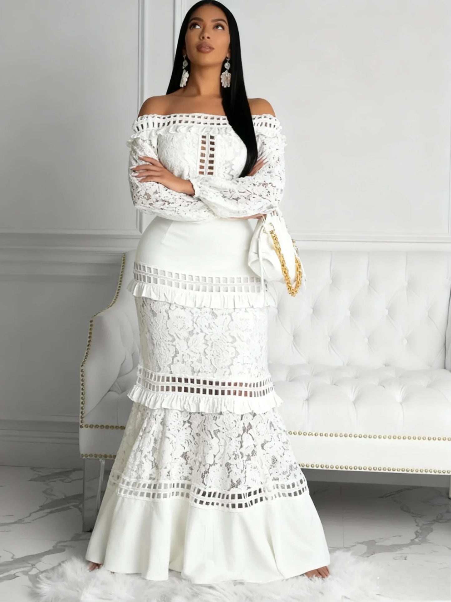 Women'S Elegant Lace One-Shoulder Mermaid Wedding Dress