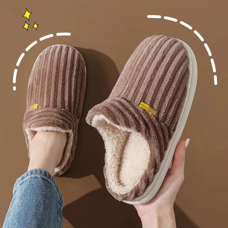 2025  New Soft Sole Slippers For Women Winter Fashion Women Fur Slippers Fuzzy Plush Men Slippers Warm Furry Women Cotton Shoes