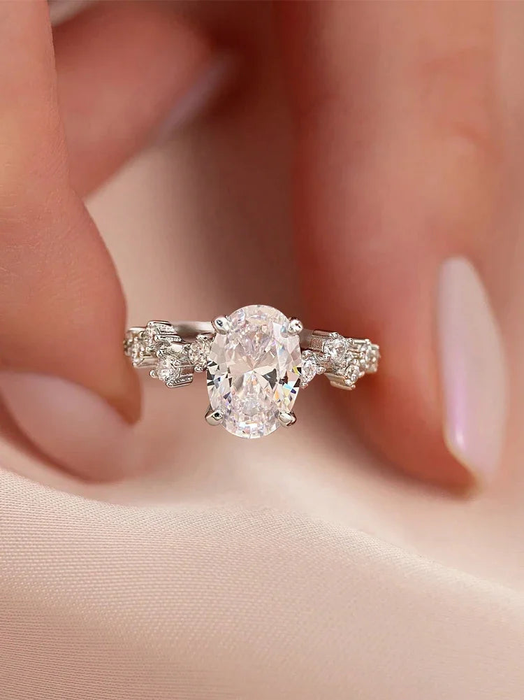 925 Sterling Silver Elliptical Horse Eye Fashionable Zircon Ring For Women Engagement Wedding Luxury High Quality Fine Jewelry
