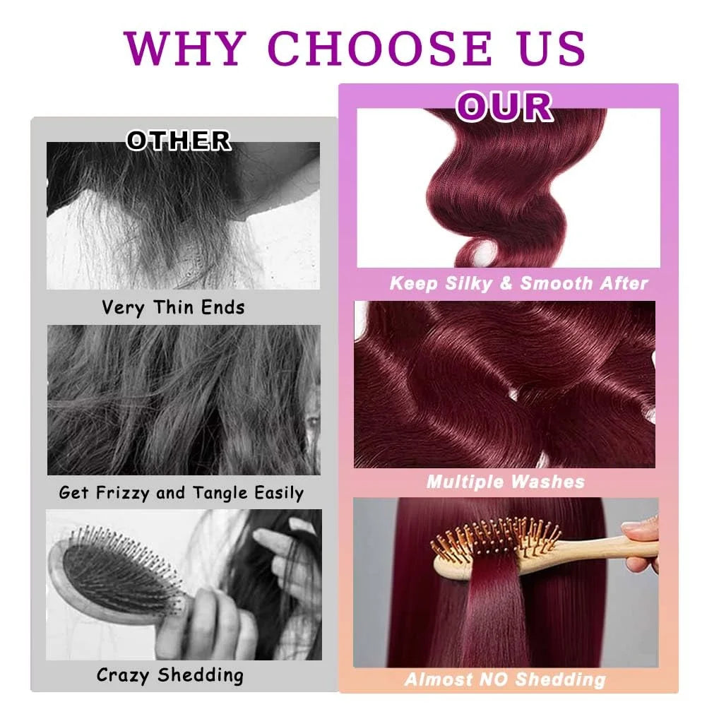 16A Colored 613 Human Hair Bundles Real Burgundy Raw Hair Weave Extensions Highlight Body Wave Bundles Human Hair With Closure