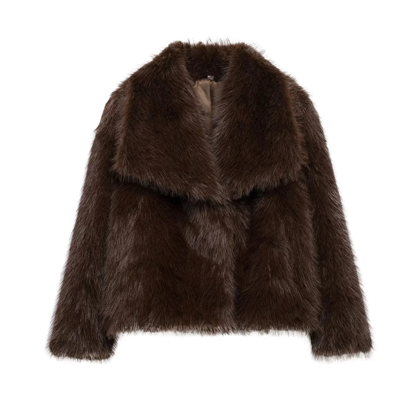 KONDALA 2025 Fall Winter Casual Faux Fur Brown Women Warm Jackets Streetwear Turn Down Collar Christmas Oversized Elegant Coats