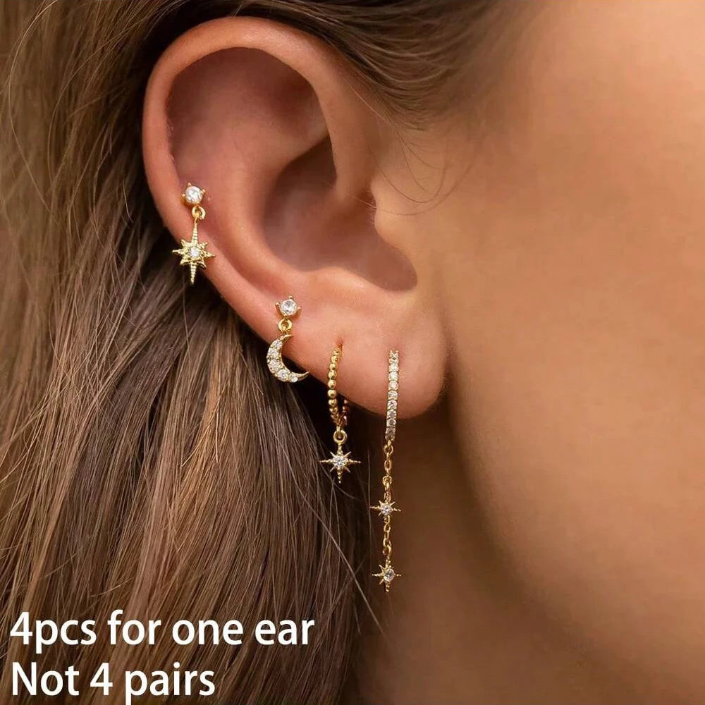 4pcs Stainless Steel Zircon Water Drop Earrings Set