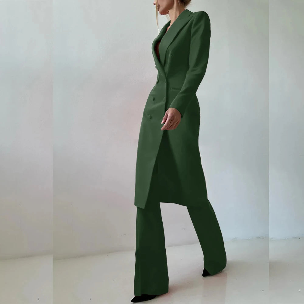 Customized Elegant Slim Fit Women's Suits 2 Piece Blazer Double Breasted Peak Lapel Long Jacket Pants Sets Fashion Clothing 2025