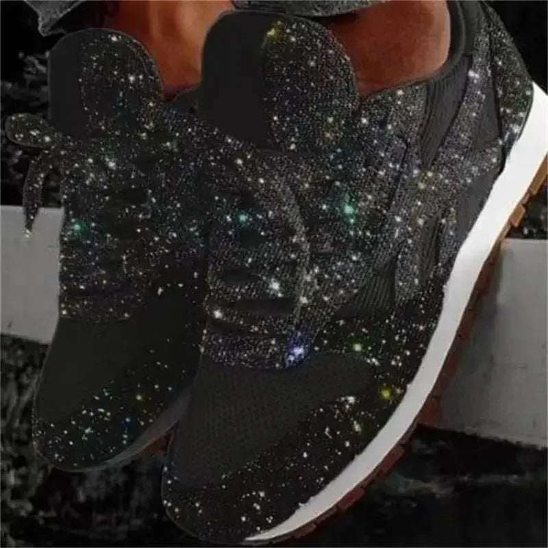 New Women Flat Sneakers Casual Bling Vulcanized Shoes Women Mesh Lace