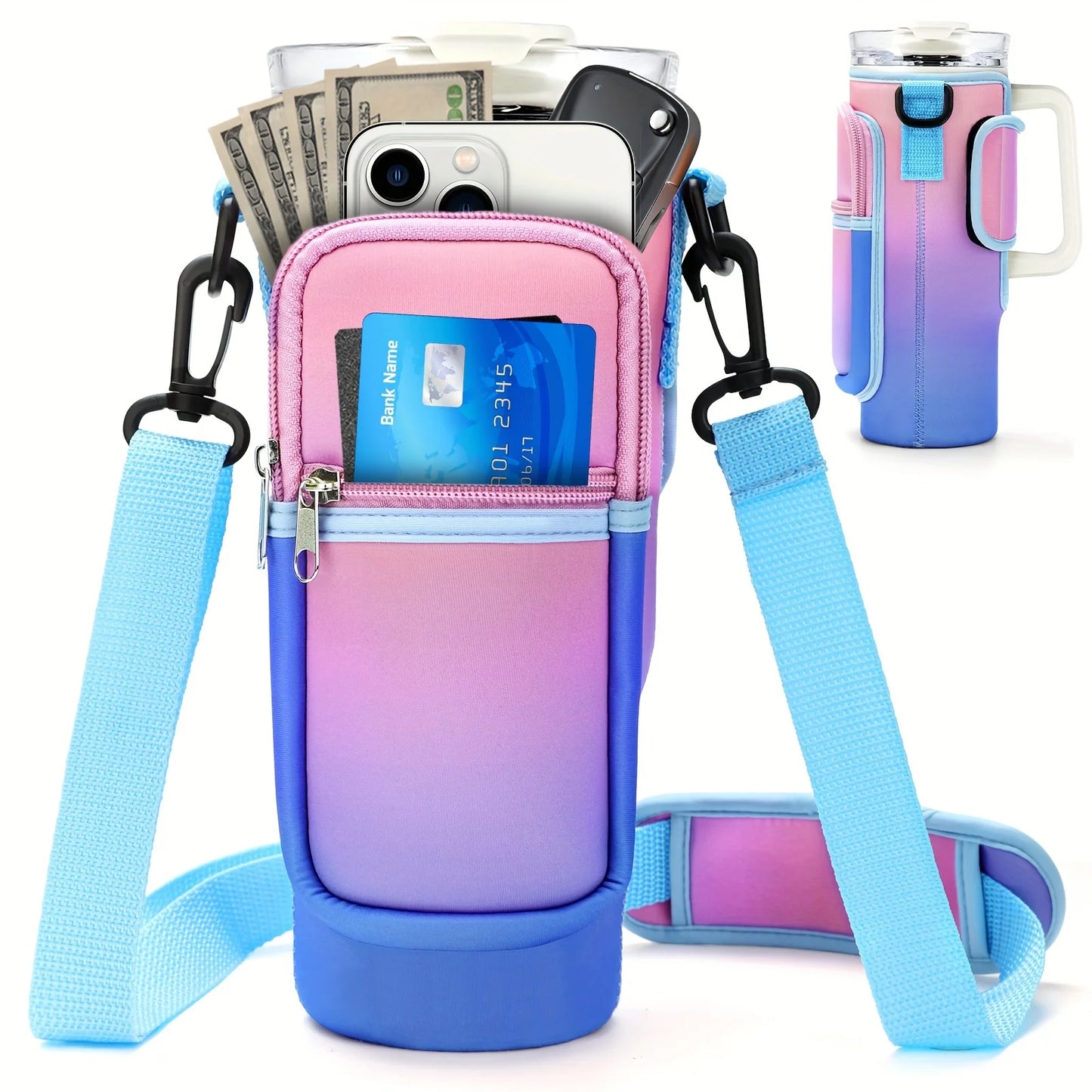 Water Bottle Holder with Shoulder Strap for 40 Oz Cup Tumbler Cup, Water Bottle Pouch with Adjustable Strap, Cup Accessories