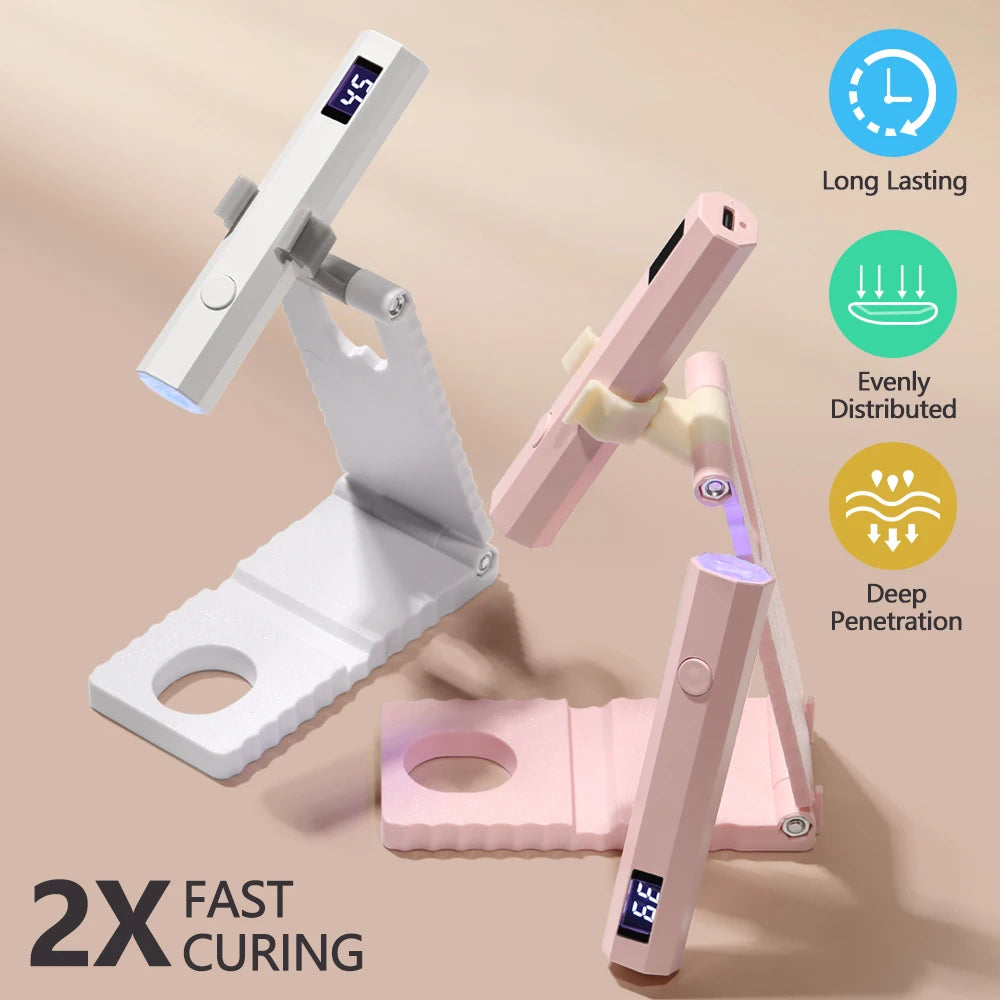 LINMANDA Cordless Nail Lamp with Stand Mini Handheld UV Light with LCD Display for Gel Nails Rechargeable Fast Curing Nail Dryer