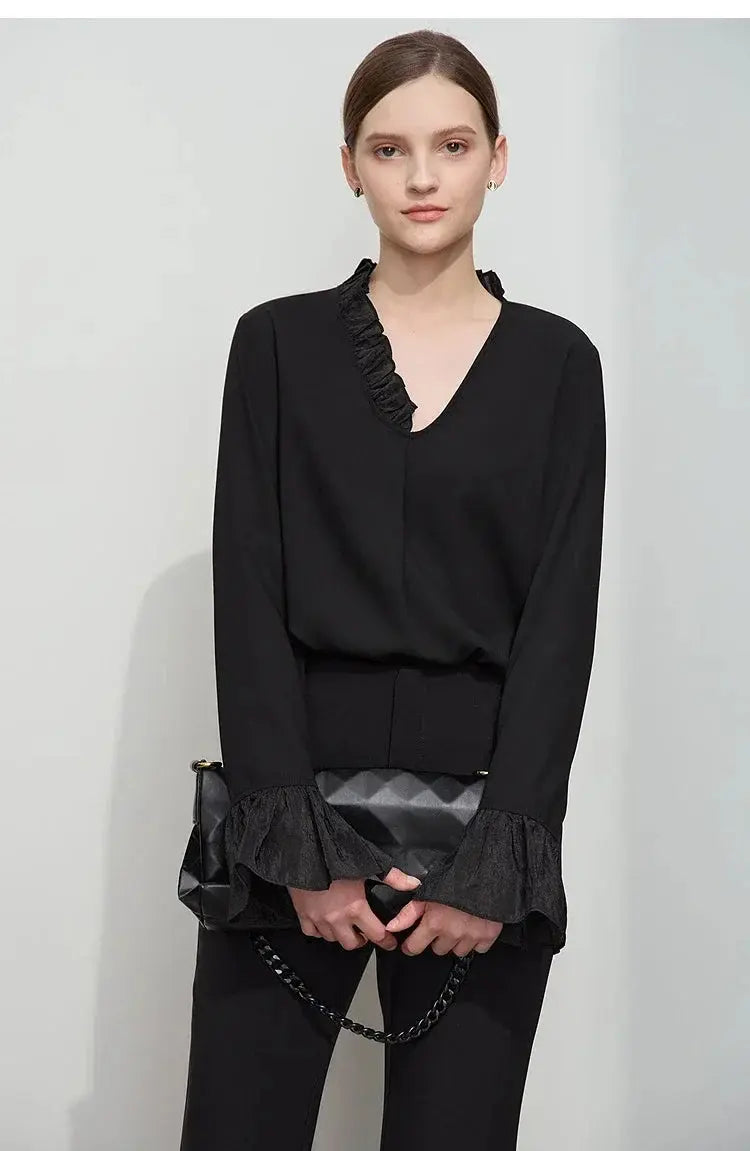 Women's Loose Chiffon Ruffle Blouse