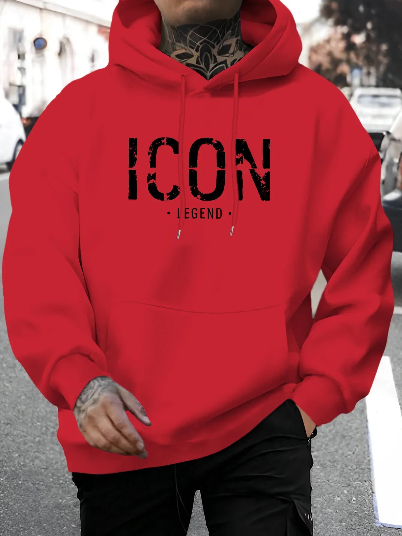 Men's Casual Pullover Sport Hoodie with "ICON" & "LEGEND" Graphic Print Fashion Hoodie