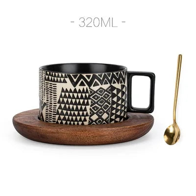 American Style Coffee Cup and Plate Set Trendy Retro Ceramic Cup with Spoon Couple Style Water Cup Creative Gift