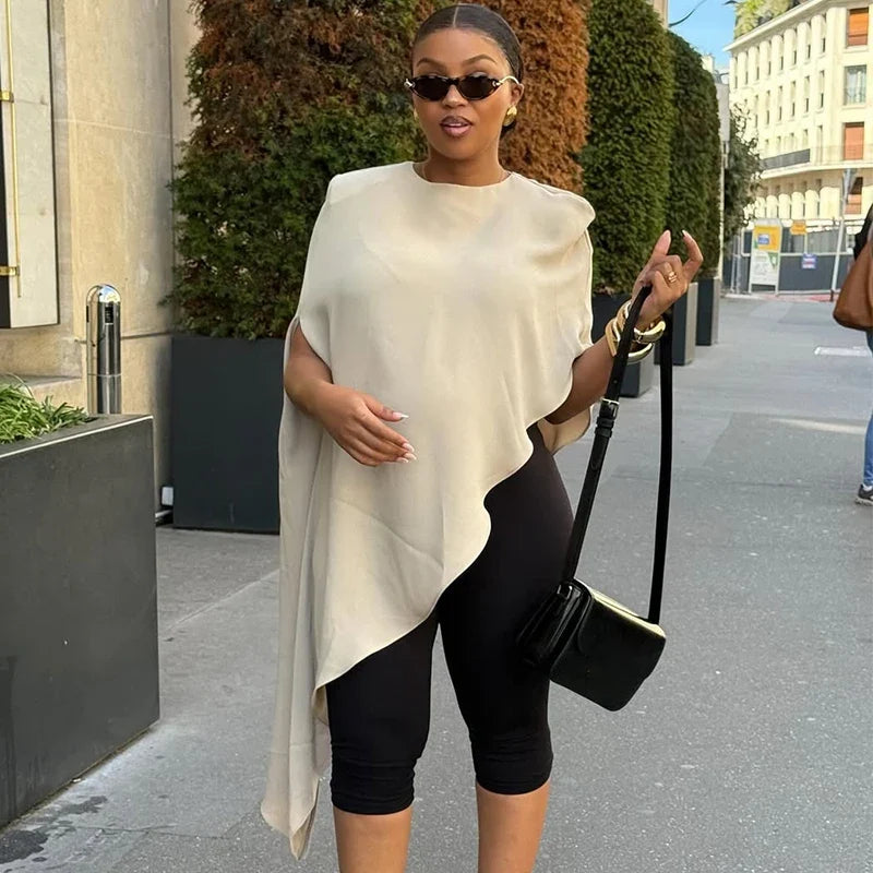 Trendix White Asymmetrical Cover Up For Women Fashion Ruffle Hem Loose Short Sleeve Shirts Casual Elegant Commuting Pullover Top
