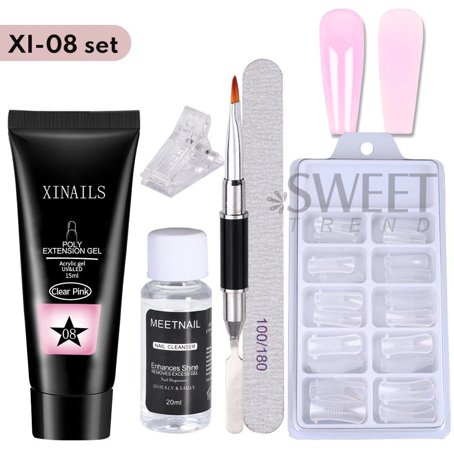15ml Acrygel Nail Extension Gel Set Quick Building Jelly Prolong Finger Gel With Clip Form Brush File Manicure Constrction Tools