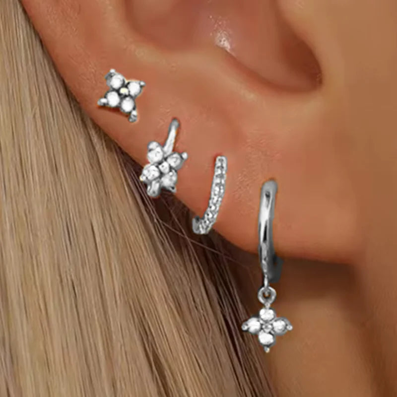 4Pcs Green Huggie Hoop Earring Set