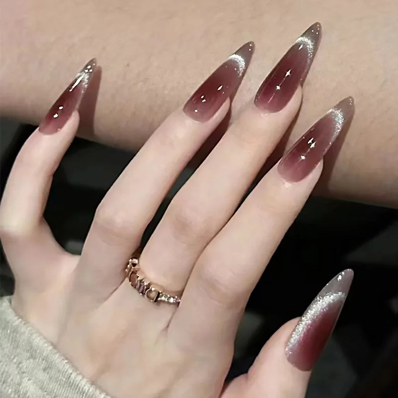 Black Halloween Nails Press on Stiletto Fake Nails Spider Web Designs Long Coffin Ballerina Wearable False Nail for Women 24Pcs