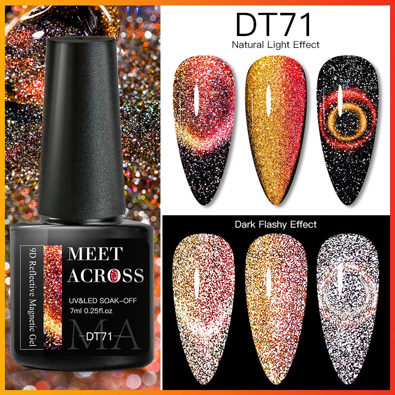 MEET ACROSS 7ml Reflective Glitter Gel Nail Polish Glitter Reflective Effect Semi Permanent UV LED Nail Art Gel Varnish Manicure