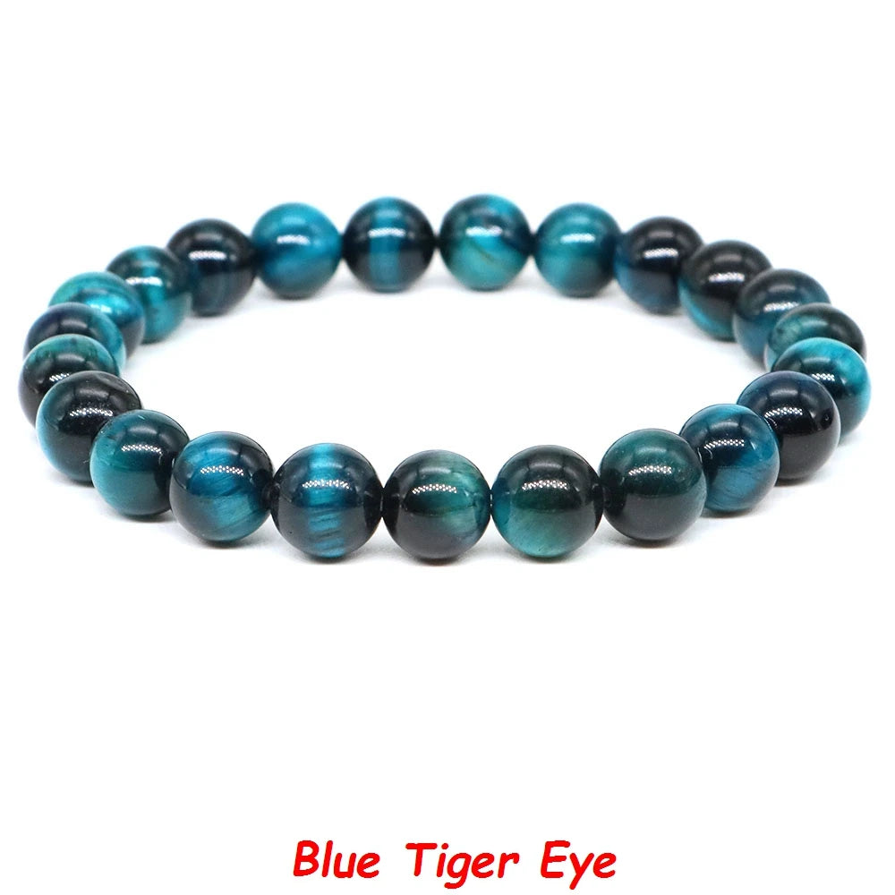 Natural Stone Bracelet Healing Crystal Amethyst Quartz Agate Round Loose Bead Elastic Stretch Bangle For Women Men Jewelry Gifts