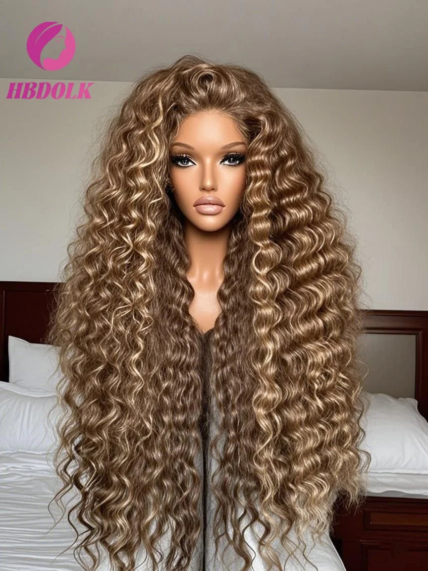 Ombre Honey Blonde 4/27 Highlight 30 34 Inch 5x5 Glueless Lace Front Wig Human Hair Deep Wave Pre Plucked For Women
