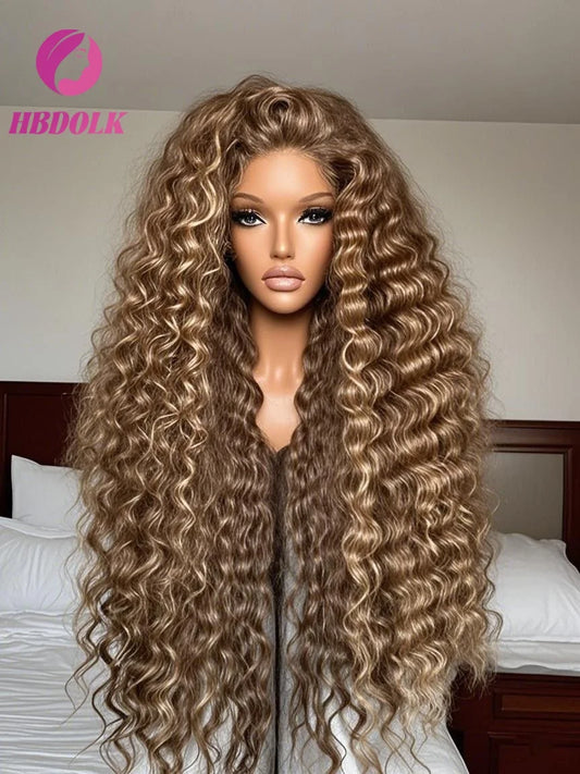Ombre Honey Blonde 4/27 Highlight 30 34 Inch 5x5 Glueless Lace Front Wig Human Hair Deep Wave Pre Plucked For Women