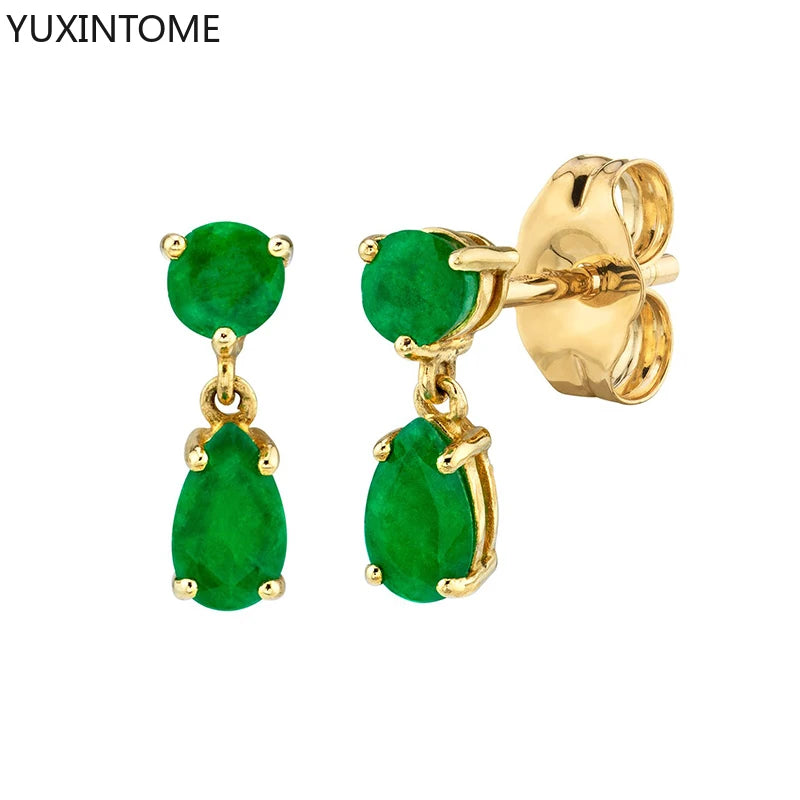 925 Sterling Silver Ear Needle Green Zircon Stud Earrings for Women Luxury Long Chain Geometric Gold Earrings Fashion Jewelry