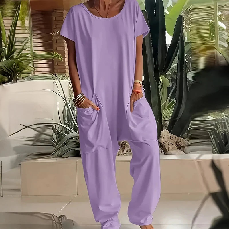 Women's Solid Color Casual Baggy Pocket Romper Women's Solid Color Casual Baggy Pocket Romper