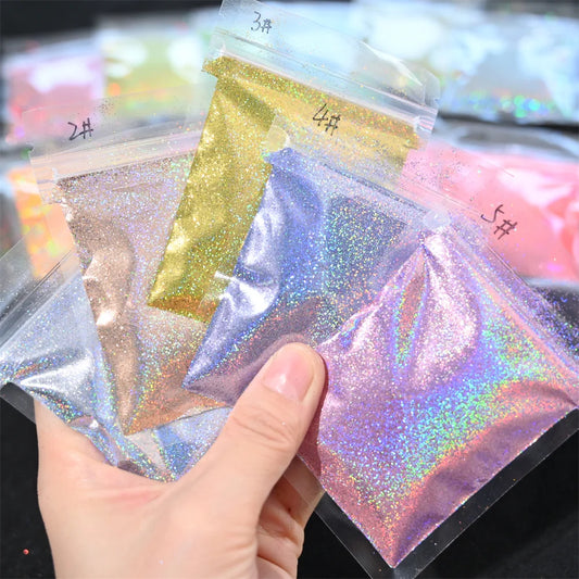 5g Laser Holographic Bulk Glitter Nail Shining Sparkly Pigment Loose Fine Glitter Reflective Gel Polish Accessories Nail Powder