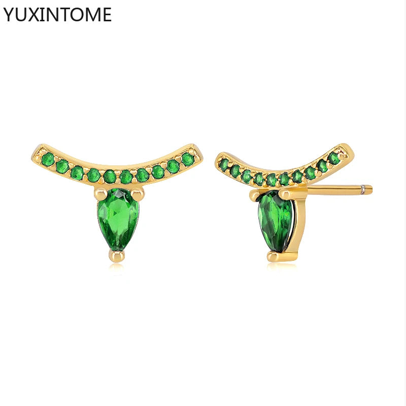 925 Sterling Silver Ear Needle Green Zircon Stud Earrings for Women Luxury Long Chain Geometric Gold Earrings Fashion Jewelry