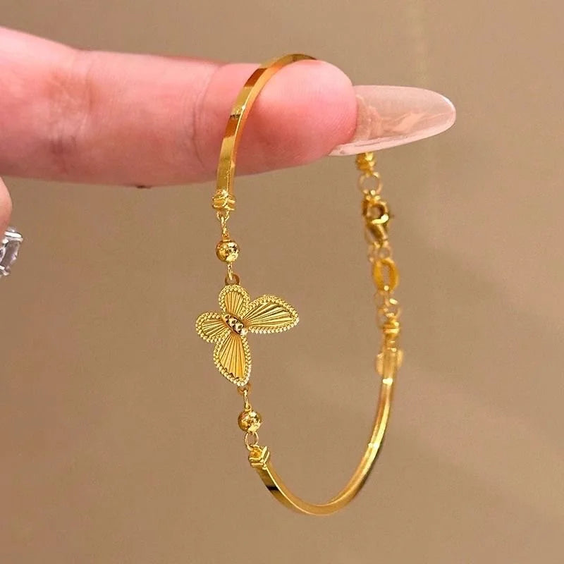 Luxury Gold Plated Round Simple Butterfly Bracelets For Women Fashion Rhinestone Circle Shiny Bangles Wedding Party Jewelry