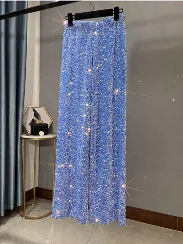 Korean Sequins Autumn And Winter Wide-leg Pants Lengthened And Thickened Drapey Mopping Pants Shiny Casual Straight-leg Pants
