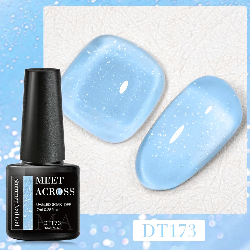 MEET ACROSS 7ml Reflective Glitter Gel Nail Polish Glitter Reflective Effect Semi Permanent UV LED Nail Art Gel Varnish Manicure