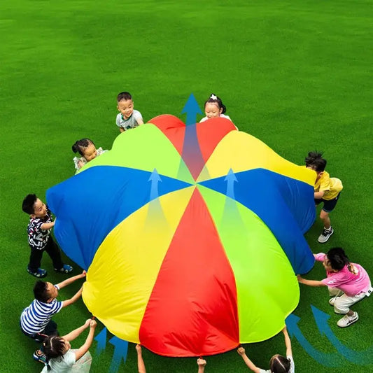 2M Diameter Children's Outdoor Team Game Prop Rainbow Parachute Toy Jumping Bag Bouncing Floor Mat School Multiplayer Game