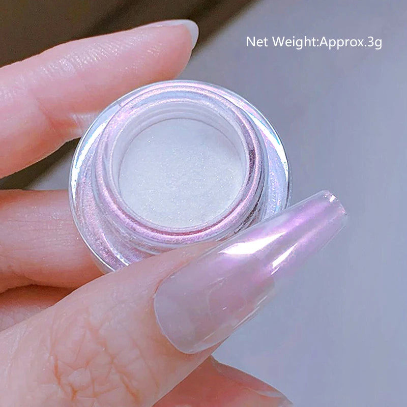 1Box Moonlight Nail Powder Silver Fine Glitter Metallic Effect Pigment UV Gel Polish Dust Aurora Nail Decorations