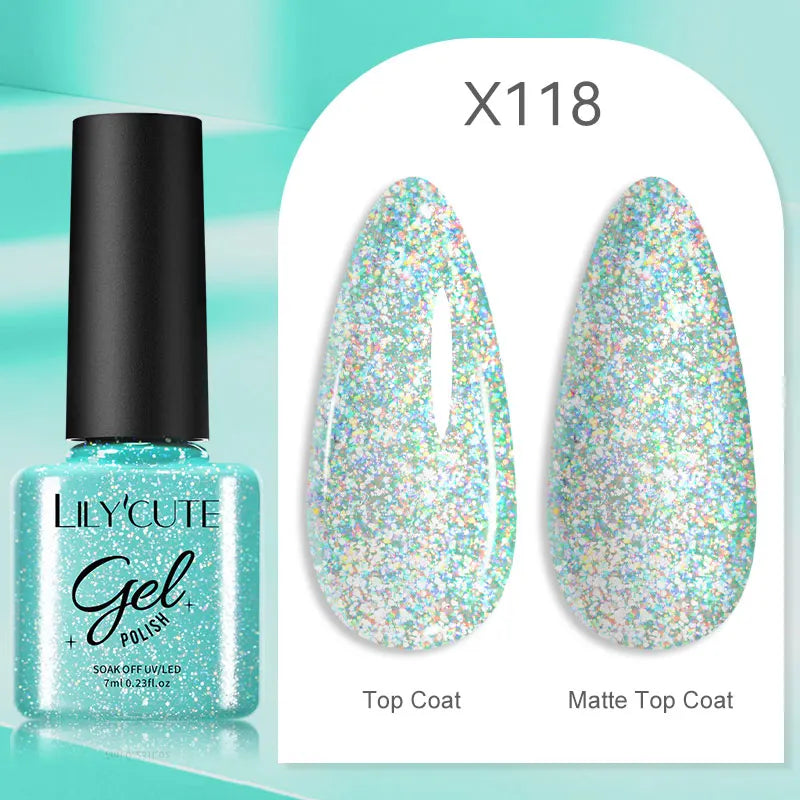 LILYCUTE 7ml Neon Reflective Nail Gel Polish Dark Flash Glitter Effect Fluorescent Gel Soak Off UV Gel Summer Nail Art Varnish