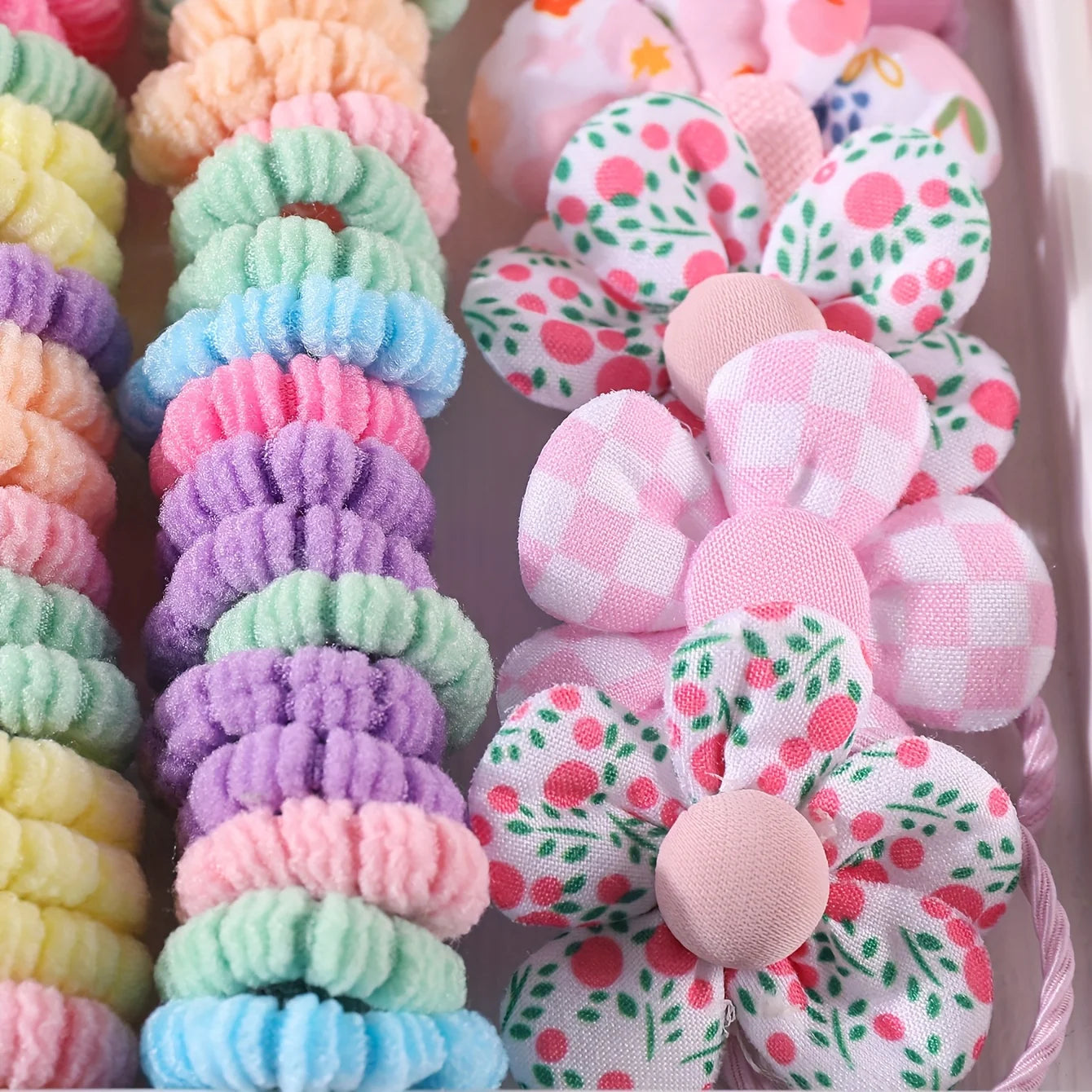 310pcs Hair Accessories Set for Women Colorful Elastic Hair Ties Printed Flowers Hair Bands Girls Sweet Rubber Bands Headbands