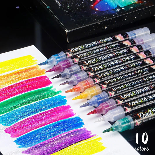 1 Pcs Glitter Metallic Brush Pen Tip Paint Marker 10 Color Optional For Rock Paint Wood Canvas Stone,Christmas Gift DIY Crafts