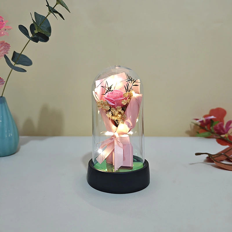 1 Set Eternal Rose Light with Soap Flower - LED Acrylic Cover Gift for Valentine's Day, Mother's Day, Wedding & Bridesmaid