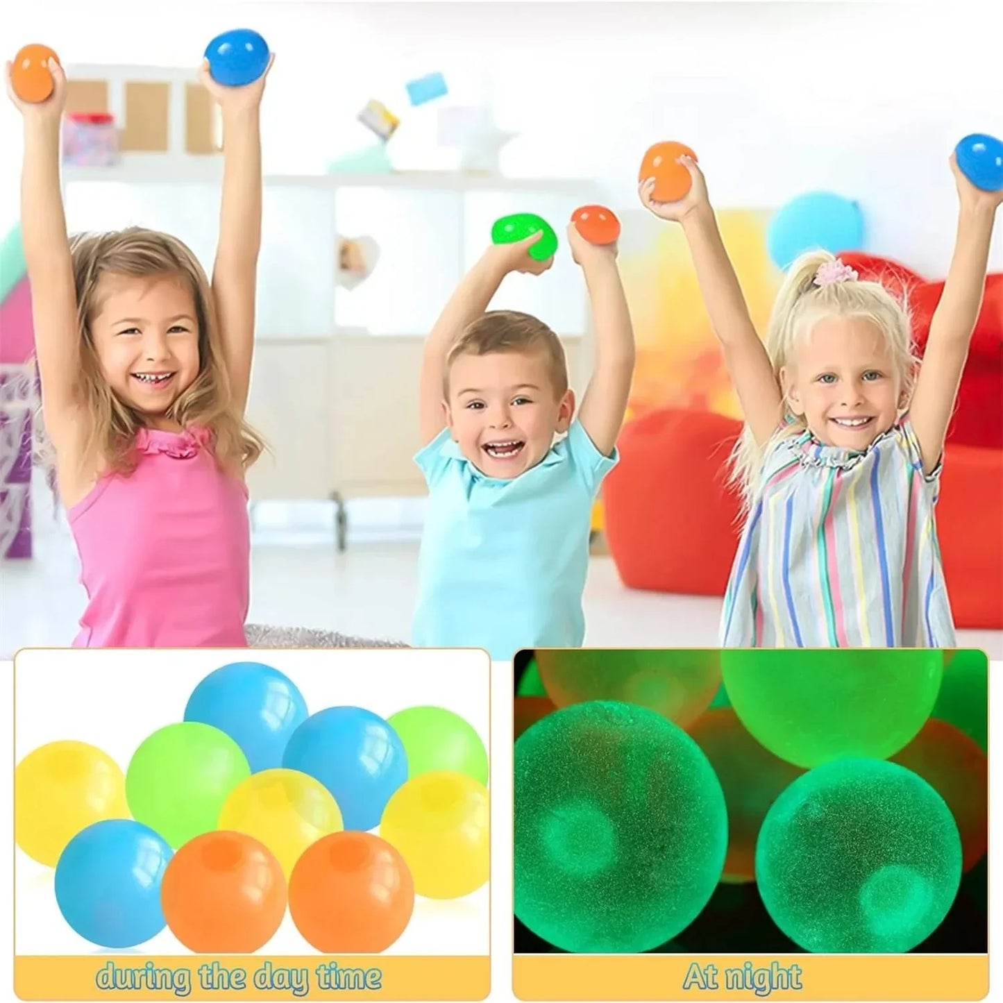 Glow in The Dark Sticky Balls | Squishy Stress Relief Sensory Fidget Toys