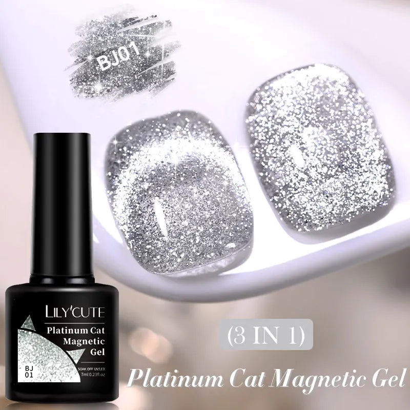 LILYCUTE 7ml Reflective Glitter Cat Magnetic Gel Nail Polish Semi permanent Soak Off UV LED Varnish Nail Supplies