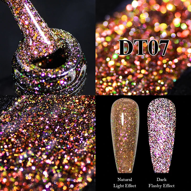 MEET ACROSS 7ml Reflective Glitter Gel Nail Polish Glitter Reflective Effect Semi Permanent UV LED Nail Art Gel Varnish Manicure